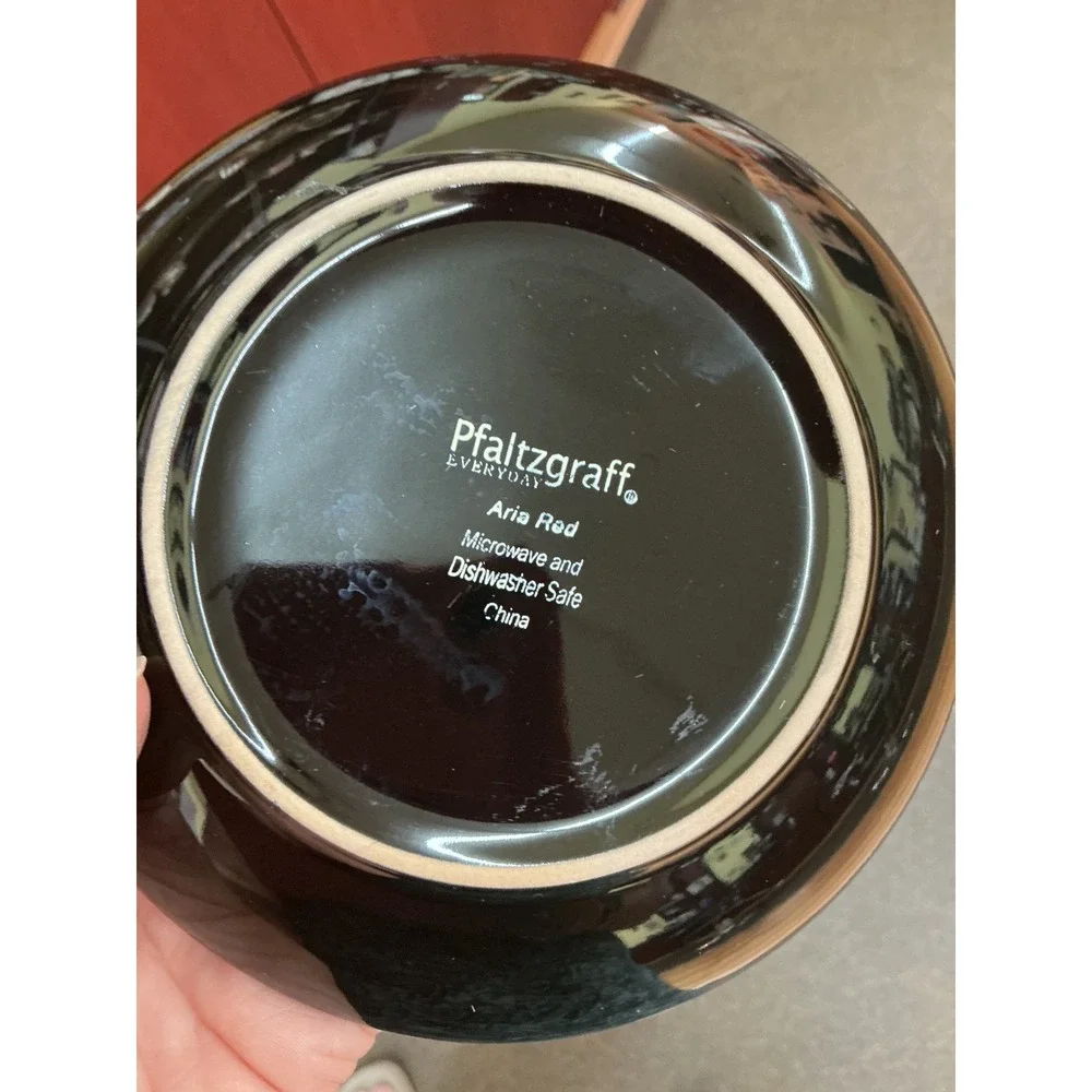 Pfaltzgraff Aria Red Stoneware 3 Piece Set 1 Bowl 2 Saucers Reactive Glaze Black